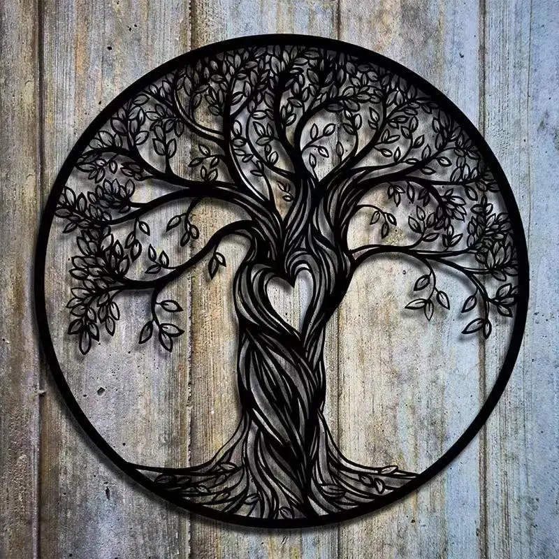 Tree of Life Metal Sign, 1 Count Hollow out Heart Tree Wall Decor, Sweet Furniture, Round Modern Simple Wall Art Decor for Home Living Room, Bedroom,