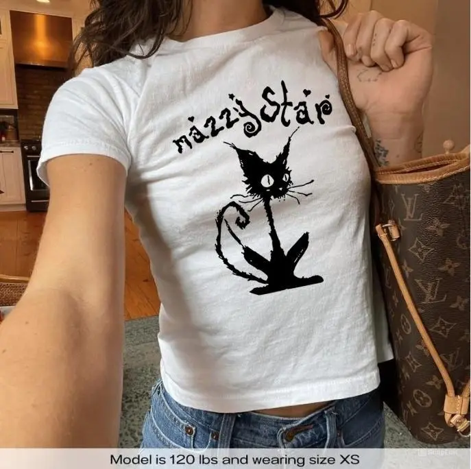 Mazzy Star Baby Tee, rock band, y2k clothing, vintage style Streetwear Womenswear Shortsleeve Casual Crewneck