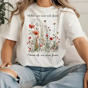 Palestine free shirt, support palestine, palestine merch, Casual Cotton Soft Top Womenswear, Check, Comfortable, Women Elegant Solid Style Fabric Streetwear Tshirt