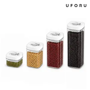 UFORU Clear Square Dry Food Canister Set with Rotating Seal Lids, Pantry Organizer Jars for Rice, Cereal, Flour, Beans, Pasta, Nuts and Snacks dealsforyou#SummerWins