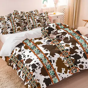 Western Cowhide Tribal Duvet Cover Set, Breathable & Durable Bedding for All Seasons, 1 Duvet Cover + 1/2 Pillowcases (No Core), Ideal Gift for Boho & Western Style Lovers