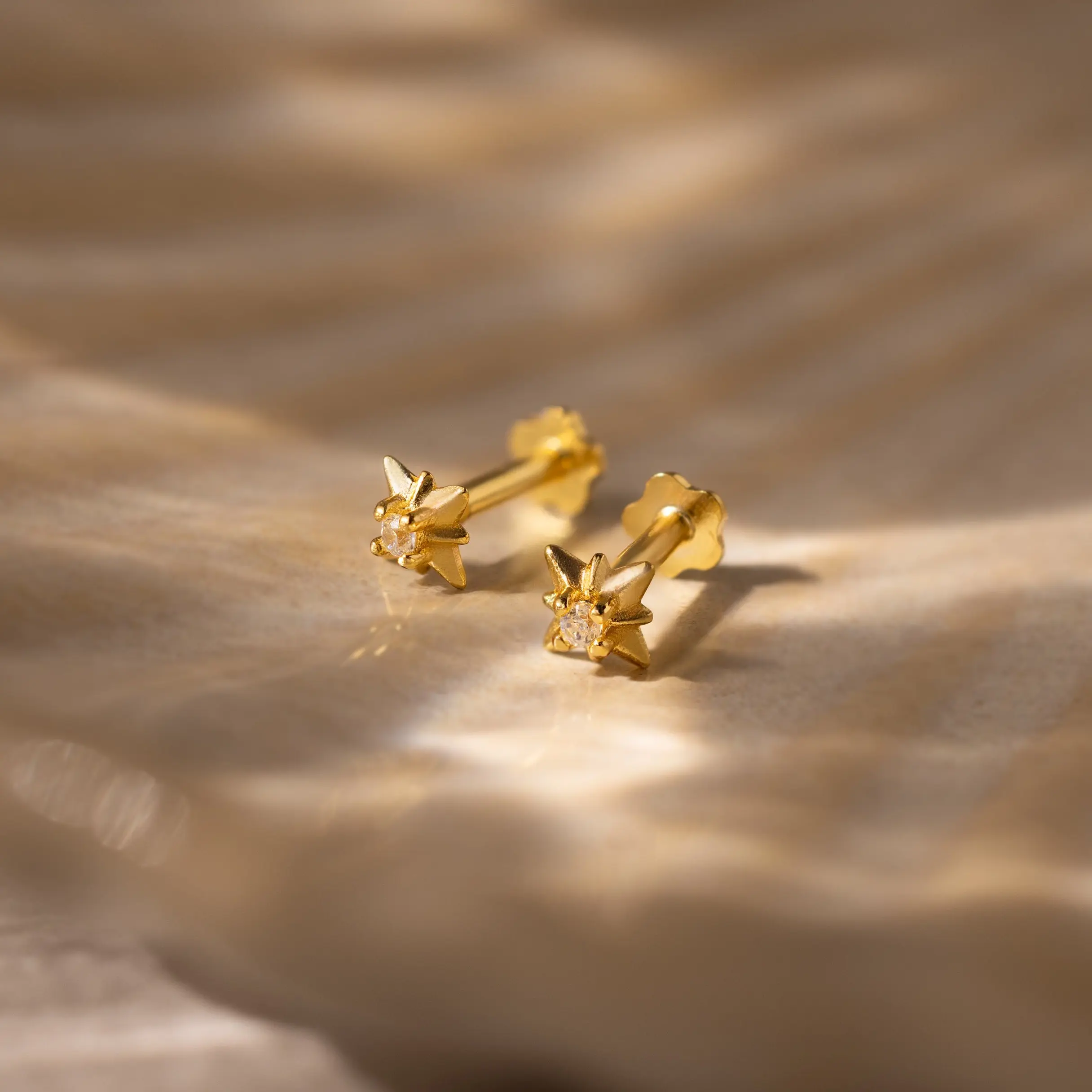 Starlight Flatback Studs by Caitlyn Minimalist - North Star Diamond Stud Earrings - Dainty Starburst Flat Back Earrings - Celestial Jewelry - Gift for Her