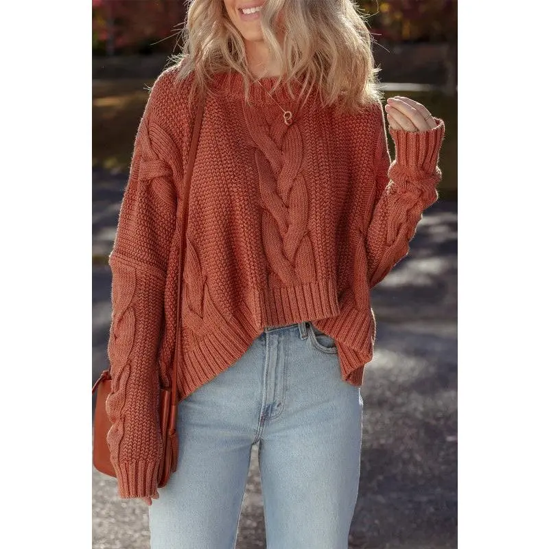 Textured Chunky Knit Long Sleeve Sweater