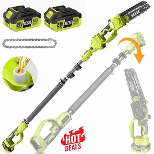 SEESE 2 in 1 Cordless Pole Saw & Mini Chainsaw with 2 Batteries, Power Electric Polesaw for Tree Trimming, Chain Saw with Detachable Extension Pole, 15ft Reach, Limb Branch Cutter Pruner