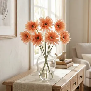 6-Piece Artificial Gerbera Daisy Set, Premium Fabric Large Fake Flowers for Home Decor, Cheerful Spring Room Aesthetic & Table Centerpieces