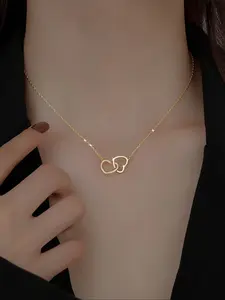 Silver Color Heart Pendant Necklace, Simple Dual Layer Ring Jewelry, Perfect Gift for Women, Valentine's Day & Special Occasions, Love Heart Necklace
