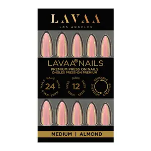 BALLERINA Medium Almond Press On Nails - Light Pink Chrome Finish