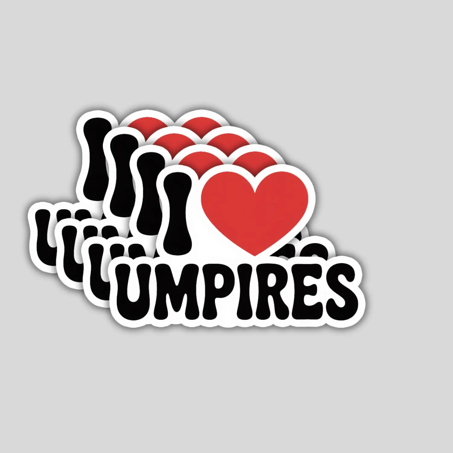 4 Pack I Love Umpires Stickers – Funny Baseball & Softball Vinyl Decals for Helmet, Laptop, Planner – Gift for Players & Coaches