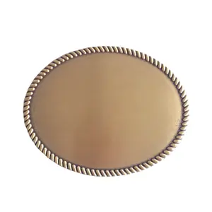 Antique Bronze Plated Western Rope Oval Blank Custom Belt Buckle Men Accessories Round Vintage Brass Hoop Brown BUCKLE-BL005AB