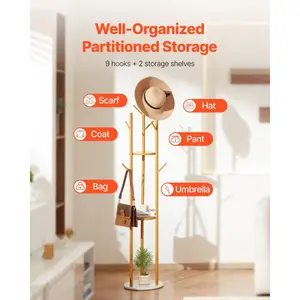 VEVOR Coat Rack, Freestanding Coat Rack Stand with Quartz Stone Base 9 Hooks, Free Standing Hall Coat Tree for Entryway, Bedroom, Office, Living Room, Modern Clothes Hanger for Coat, Hat, Scarf, Bag