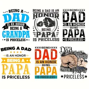 6-Piece Father's Day Heat Transfer Stickers, Vinyl Material, Mixed Colors, DIY Men's T-Shirts, Hoodies, Washable, Durable
