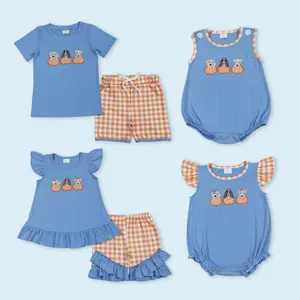 Embroidery Pumpkin Dog Kids Girls Fall Season Outfit