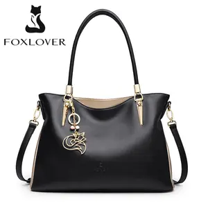 FOXLOVER Shoulder Bag -Genuine Leather Handbag Tote Bag -Large Capacity Work & Travel Bag with Laptop Compartment Tone Hardware-Zipper Closure Structured Everyday Carry for Women