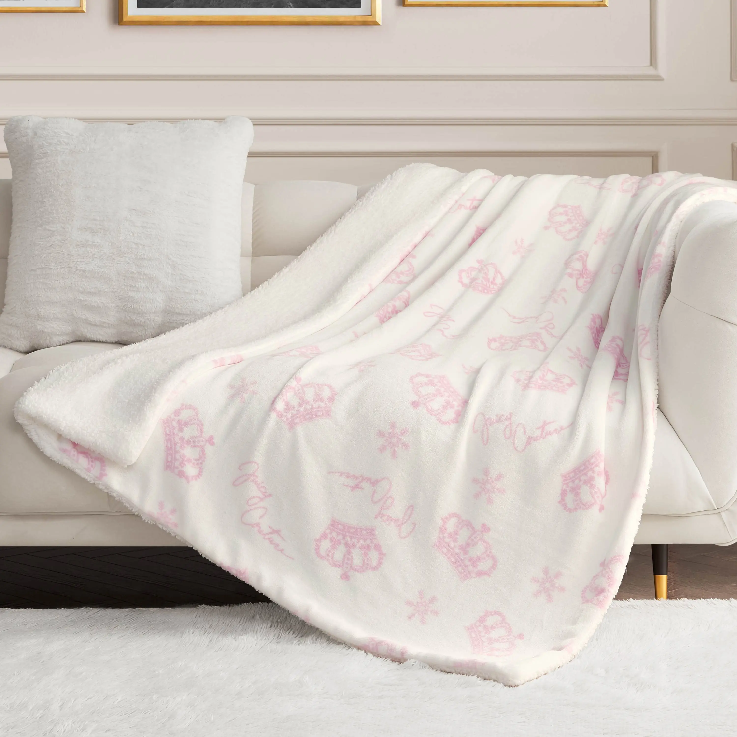 Juicy Couture Plush Reversible Sherpa Throw Blanket Juicy Couture Plush Reversible Sherpa Throw Blanket