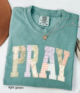 Comfort Colors Pray Faux Quilted T-Shirt, Faith Inspired Bible Verse Tee, Inspirational Graphic Shirt, Meaningful Gift for Women