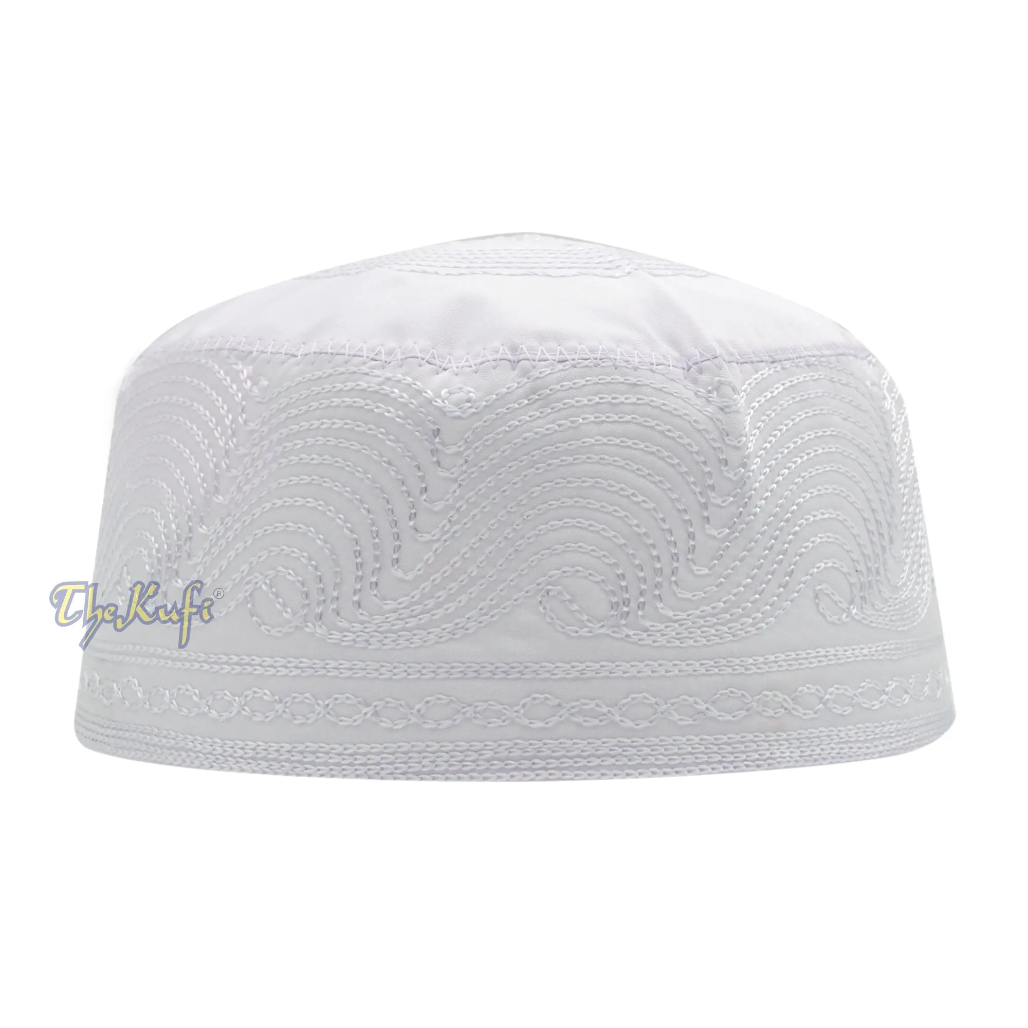 White Madinah Kufi | Embroidered Mix Fabric 3-inch Muslim Hat