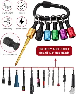 6pcs Bit Holder with Carabiner Socket for Mens Gift, 1/4 inch Hex Shank Aluminum Alloy Screwdriver Bit Holders, Quick Release Easy Change Impact Driver Drill Bit Keychain Extension (Classic)