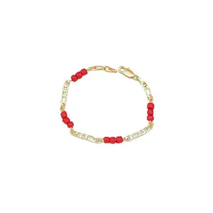 14K Gold Plated Beaded Bracelet，Wine Red Fashion Wrist Jewelry，Lucky Style Accessory for Women Daily Wear And Christmas Gifting