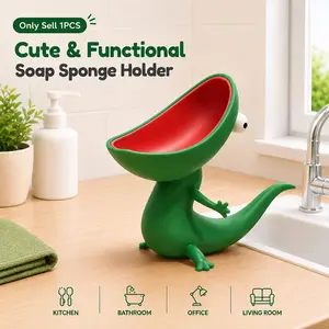 Cute Lizard Sponge Holder,Funny Drain Soap Dish Bar Soap Holder for Bathroom Sink, Funny Monster Soap Organizer, Fun Animal Shaped Kitchen Decor,Multi Use Storage Container for Keys Snacks Candy Office Home