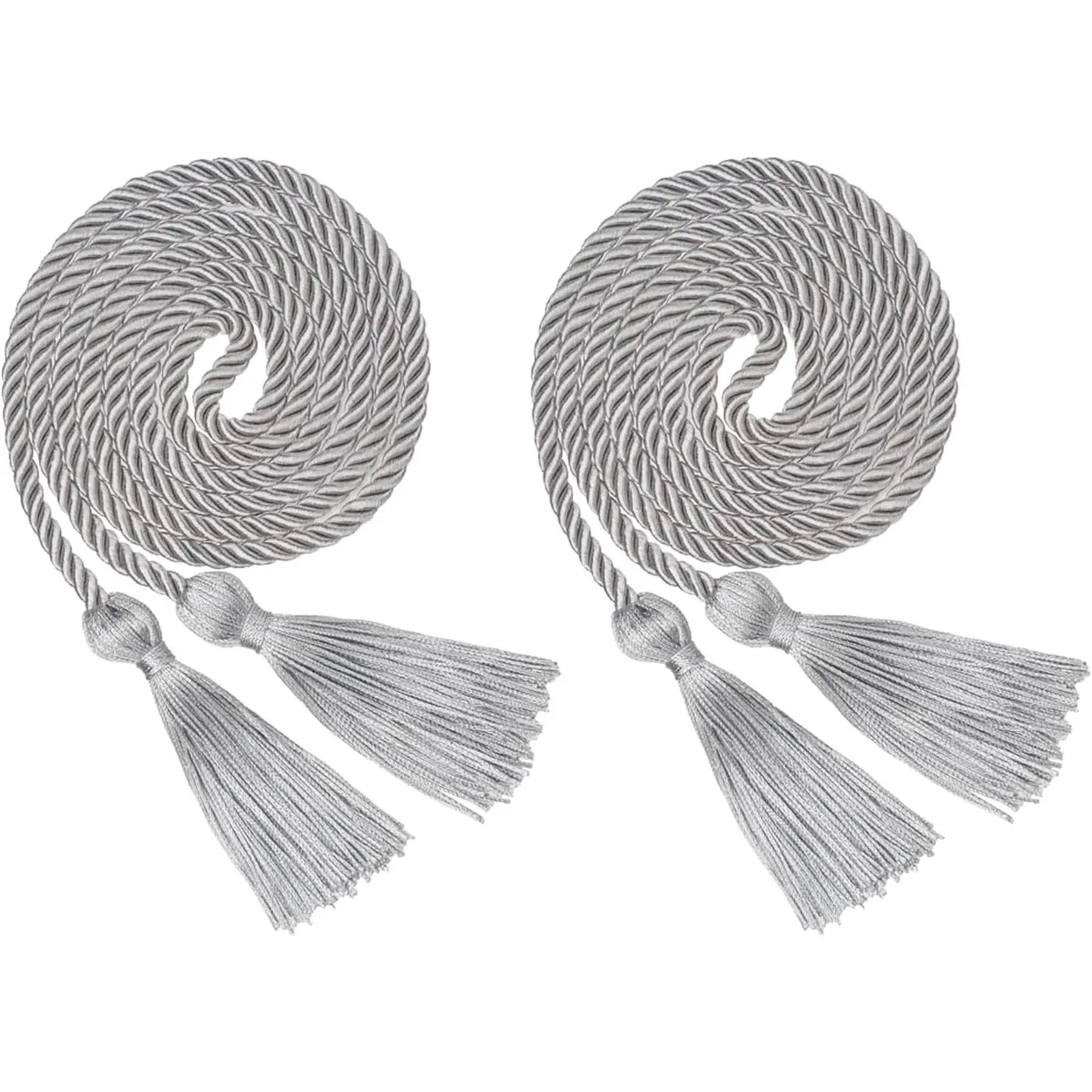 Silver Graduation Cord, 2PCS Graduation Honor Cords for Class of 2026, Rayon Braided Grad Cord with Tassels, 68" Long Polyester Yarn Honor Ropes for Bachelor, Master, Doctoral