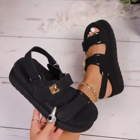 Women's Multi-Buckle Thick-Sole Open-Toe Platform Roman Sandals, Trendy Street Style, Height-Boosting Shoes, Easy to Style for Commuting, Casual Summer Fashion, Toe Exposed Sandals