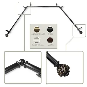 Central Design  0.8125 in. Harmony Bay Window Curtain Rod with Side Rod Extends Upto 20 to 36 in. & Center Rod Extends Upto 38 to 72 in., Black