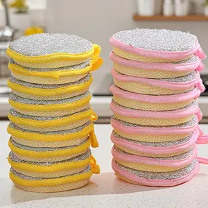 1 Pack Double-Sided Dish Sponge, Round Cleaning Pad, Durable Kitchen Utensils,Reusable Sponge for Kitchen Round Non-Scratch Scrub Sponges for Dishes, Pots and Pans, Dishwashing Sponge