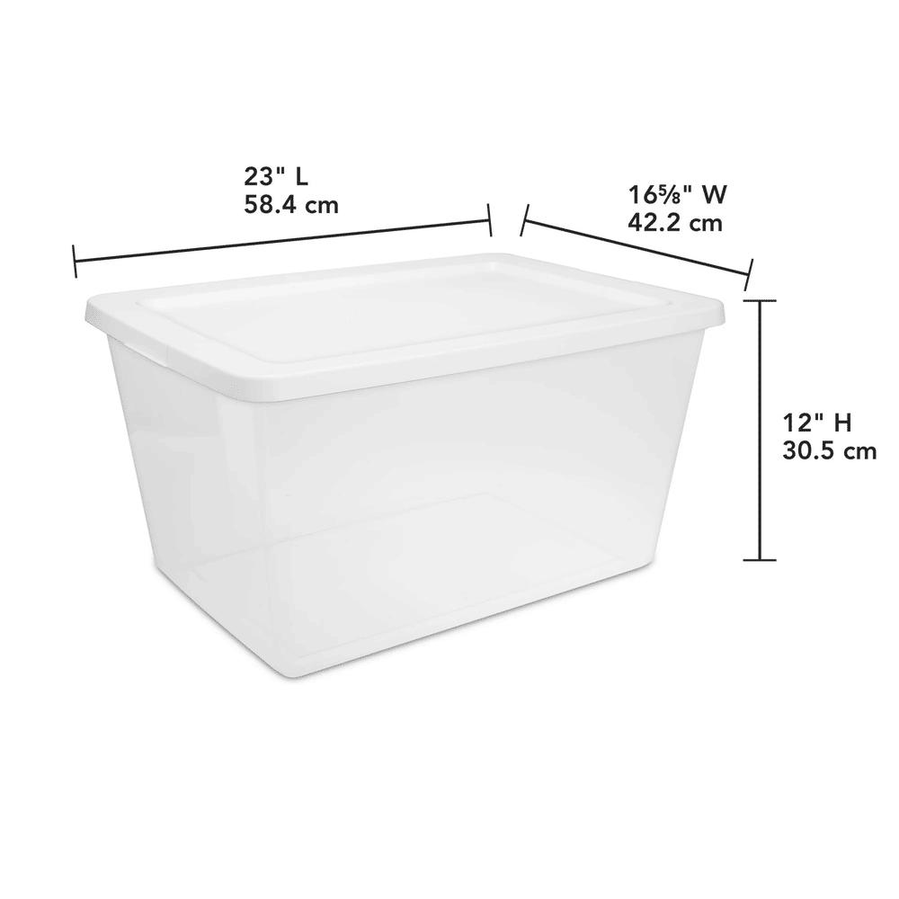 58 Quart Storage Box, Clear Plastic Storage Bin with Snap-on Lid, White
