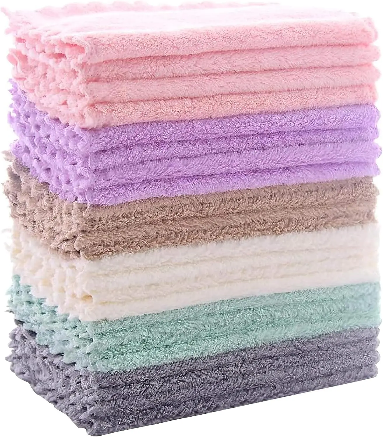 24 Pack Kitchen Dishcloths - Does Not Shed Fluff - Reusable Dish Towels, Dish cloths, Super Absorbent Coral Fleece Cleaning Cloths