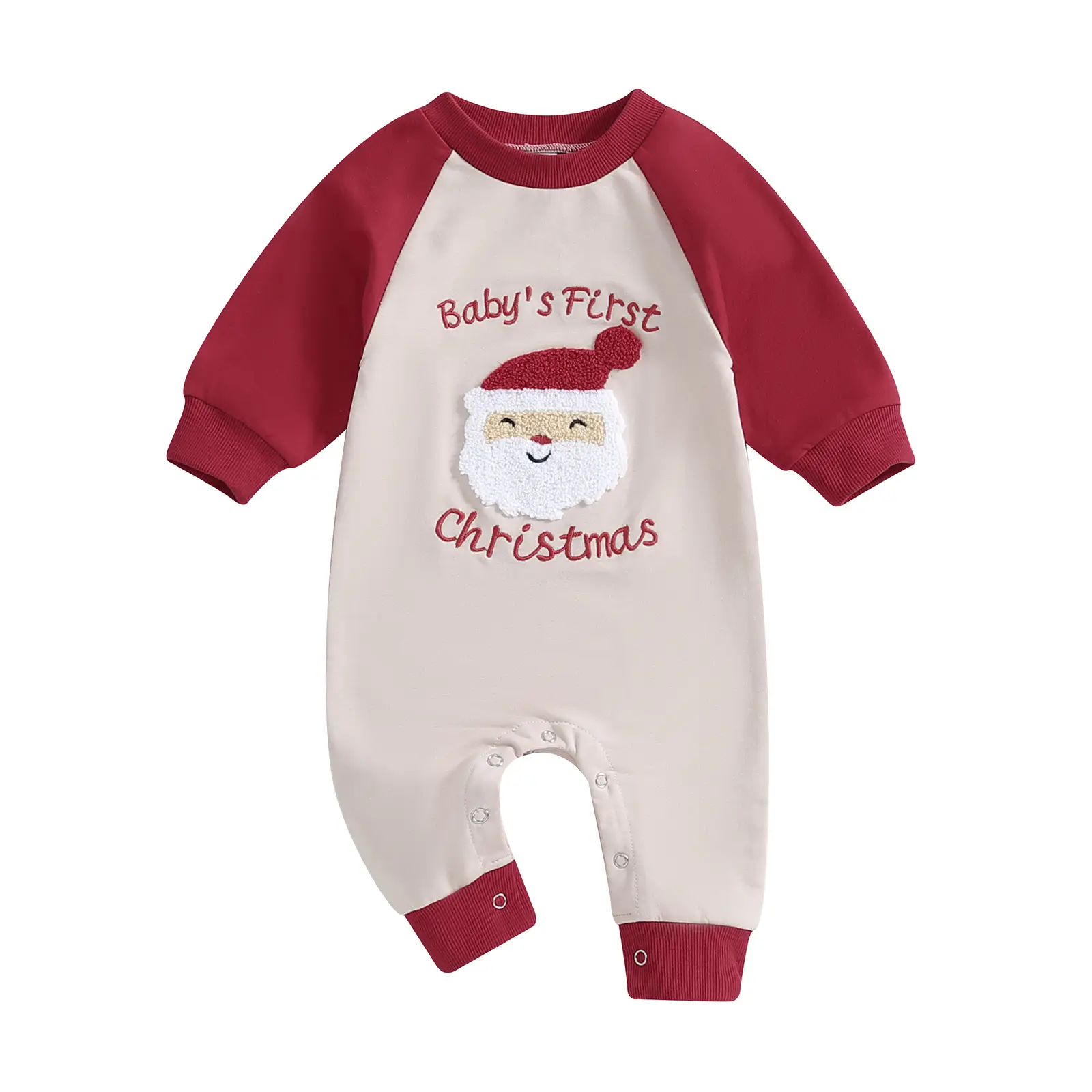 0-18M Baby Girls Boys Christmas Sweatshirts Rompers Jumpsuit Christmas Clothes Outfits Santa Embroidered Contrast Color Long Sleeve Toddler Fall Bodys