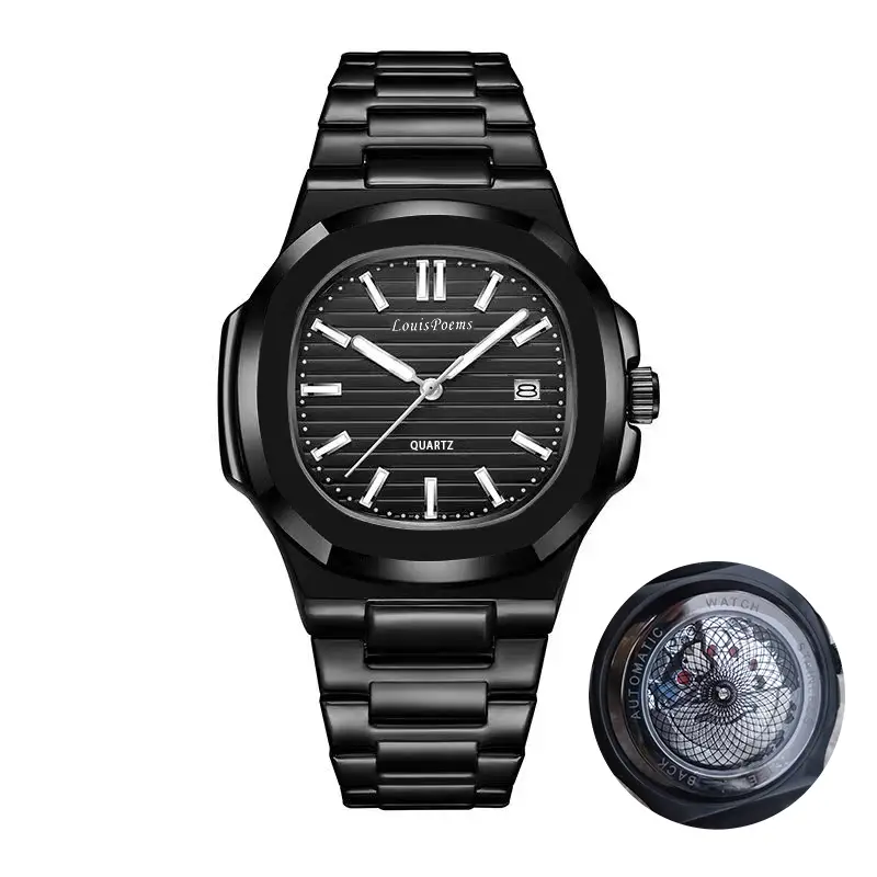 Louis poetry Nautilus pure black surface High-end luxury business watch, fashionable men's fully automatic waterproof mechanical watch