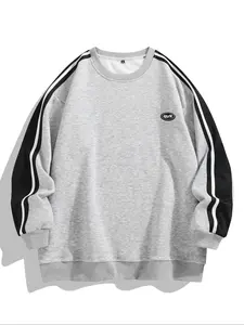 Men's Fleece Lined Pullover Sweater, Colorblock Patchwork Sleeves, Soft Fabric, Casual Round Neck, Fall & Winter Warm Long Sleeve Top