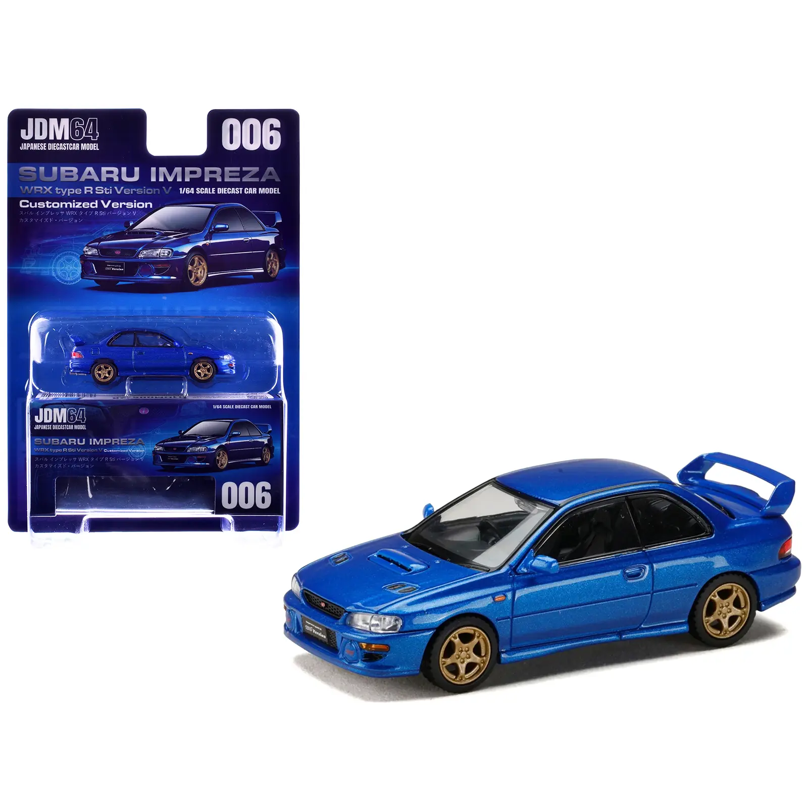 Subaru Impreza WRX Type R Sti Version V RHD Sonic Blue Mica "JDM64" Series 1/64 Diecast Model Car by Hobby Japan