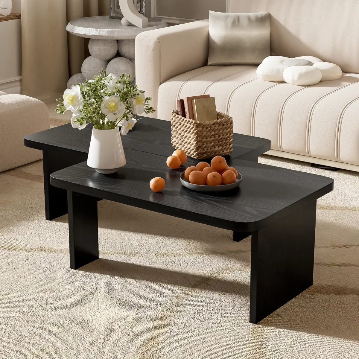 Modern Minimalist Coffee Table Set, Rectangle Coffee Table with Splicing Design, Multifunctional Combination Table for Living Room