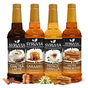 Syruvia Barista Choice Collection – Chai Tea Latte, Caramel, French Vanilla & Salted Cookie Butter Flavored Syrup – Perfect for Lattes, Coffee, Desserts & More – 25.4 Fl oz (4 Pack)
