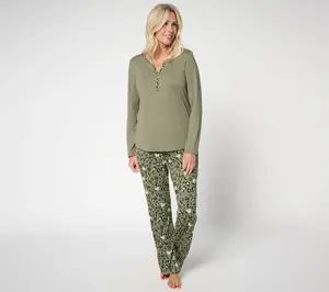 AnyBody Regular Lush Jersey Long Sleeve Henley Top and Pant Pajama Set
