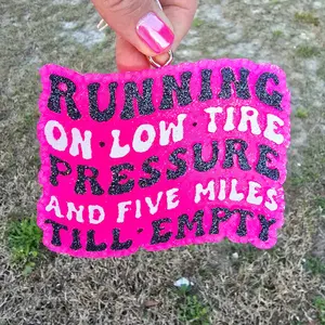 Running on Low Tire Pressure - 5 Miles to Empty Car - Fun Design with Pink Text - Ideal for Car Owners
