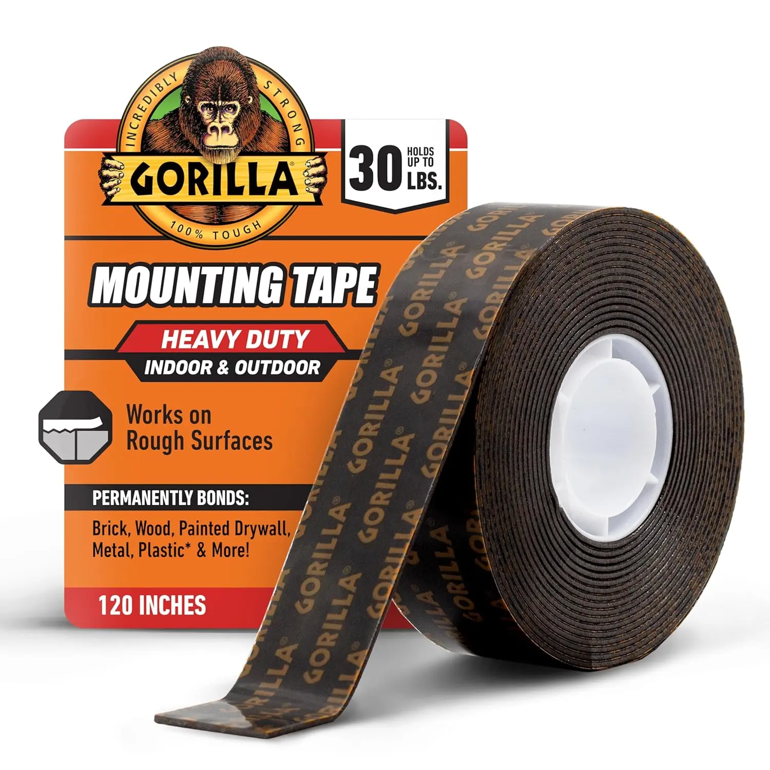 Gorilla Heavy Duty Black Double Sided Mounting Tape, 1-Pack, 1" x 120", Industrial Strength Adhesive, Holds Up to 30lbs, for Student Projects, Indoor & Outdoor Use