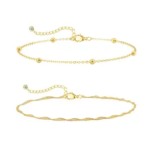 ASCOMY Dainty Sparkly Double Layer Anklet for Women, 14K Gold Plated No Tangle  Satellite Chain Ankle, Hypoallergenic Waterproof No Tarnish for Daily Beach Wear