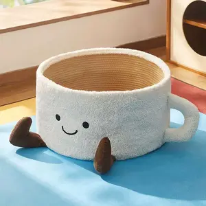 Pet Cozy Cup Bed Extra Large for Cats & Dogs Soft Plush Cotton Rope Woven, Anti-Slip Bottom, Cute & Calming, Pet Supplies Bedding
