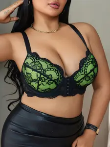 Plus Size Lace Push-Up Bra, Sexy Deep V Cutout Steel Ring Lingerie Underwear, Designed for Curvy Women, Adjustable Straps, Comfortable, Fit and Stylish