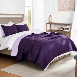 King Size Quilt with Pillow Shams, Lightweight Quilts King Size, Bedspreads Coverlets for Seasons - (Deep Purple, 104"x96")