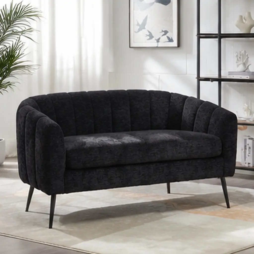 50'' Wide Upholstered Chenille Mini Loveseat Accent Couch Modern Glam Small Settee with Metal Legs Channel Tufted 2-Seater Sofa for Living Room Bedroom Dorm Studio Office Small Spaces Black, Black Color Options, Chenille Material