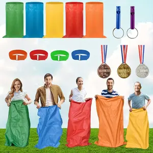 14 Pcs Potato Sack Race Bag Set for Outdoor Lawn Party Games with Durable Sacks, Elastic Bands & Plastic Medals for Adults Family Carnival Sports Day Holiday Party Supplies