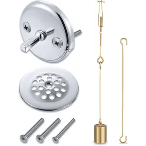 Universal Bath Tub Drain Linkage Assembly with Trip Lever and Strainer Done Cove, Bathtub Drain Kit, Fit for Trip Lever Bath Tub Waste and Overflow Draining(Chrome)