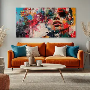 Modern Abstract Graffiti Canvas Wall Art - Bright Colorful Portrait Painting, Horizontal Wrap Canvas for Living Room, Bedroom, Office, Kitchen and Bathroom Decor, Framed Canvas Wall Decor Artwork