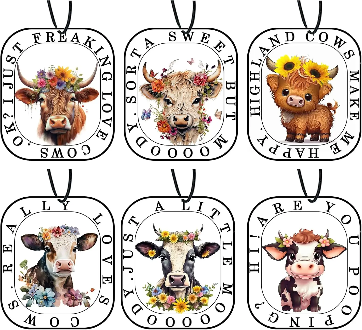 Highland Cow  Air Fresheners, Cute  Stuff Hanging  Accessories Merch Stuffed  Decor Gifts 6 Pack for Women Men  Decorations Party
