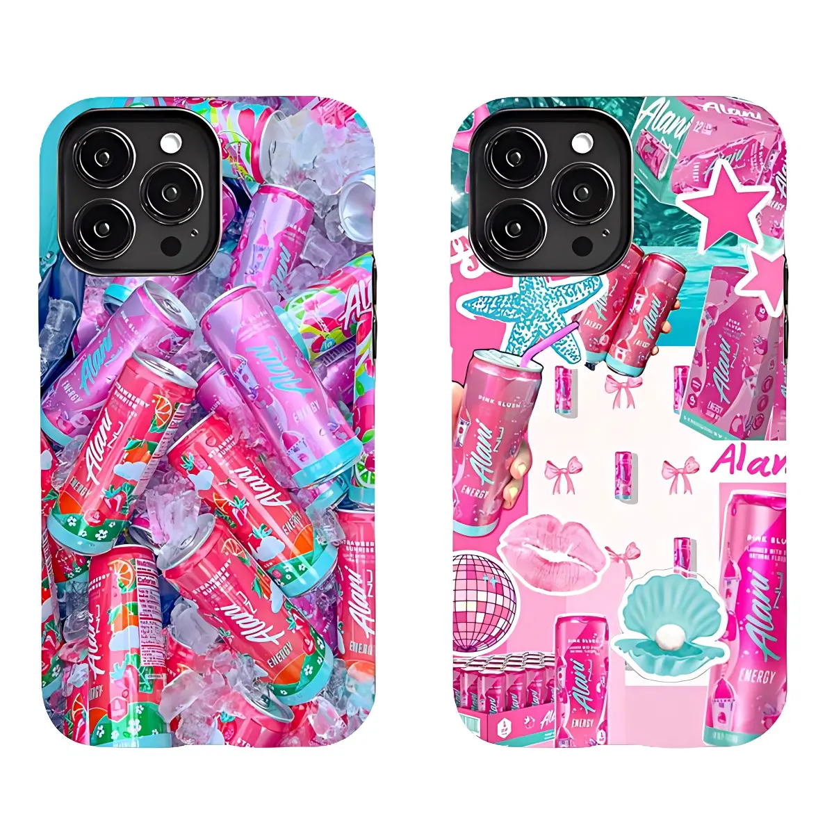 Alani Nu Energy Drink Smartphone Case Set - 2 Pink Summer Aesthetic Shells for iPhone 11-17 Pro Max/Plus, Samsung Galaxy S23-25 Handheld Cellphone Devices, Gift for Alani Nu Fans