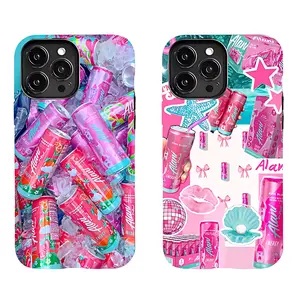 Alani Nu Energy Drink Phone Case Set, 2 Designs Pink Summer Aesthetic Covers for iPhone 17-11 Pro Max/Plus and  Samsung Galaxy S23-25 Gift for Alani Nu & Y2K Fans