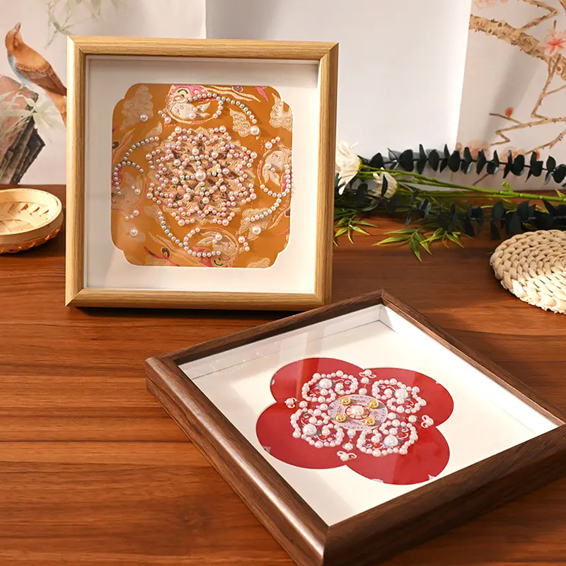 Song Jin Pearl Painting Frame Set Stage Handcrafted DIY Decorative Arrangement 8-inch Traditional Chinese Style Frame Wooden Hollow Frame 6-inch